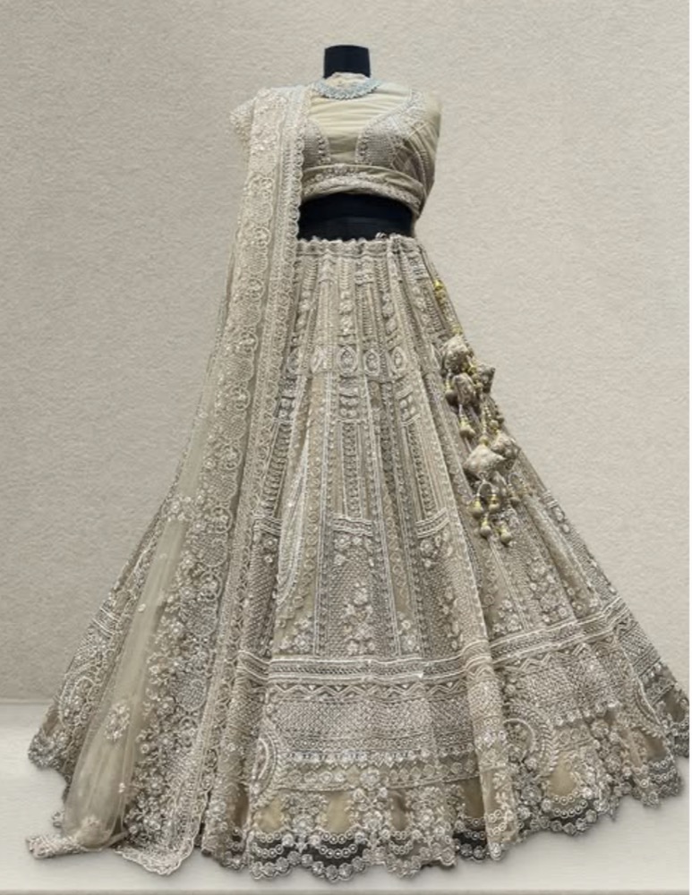 Cream bridal lehenga on rent for wedding prewedding and festive photoshoots