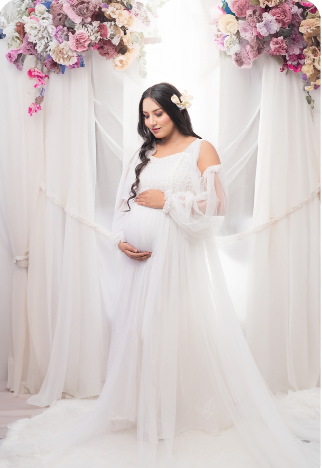 Diamond maternity garden white gown setup